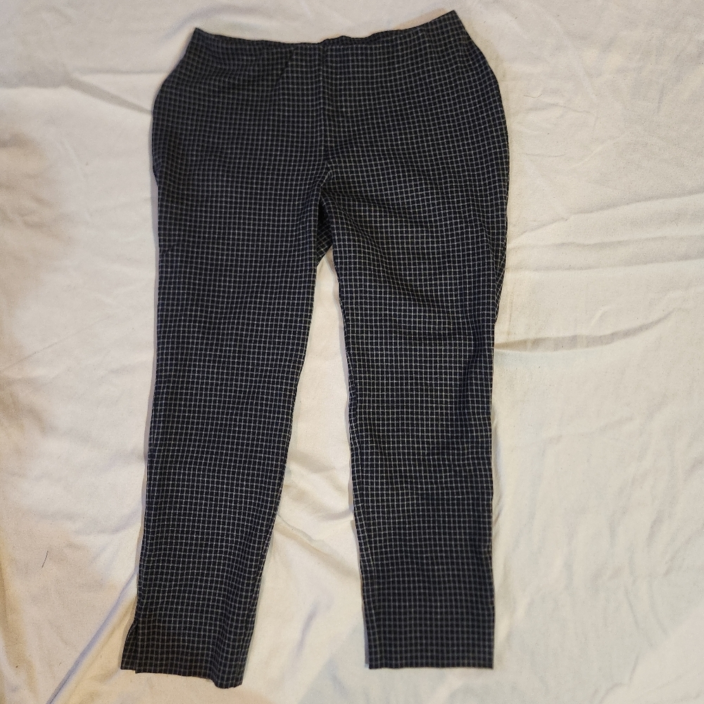 J. Jill Pants S Ponte Slim Leg Blue Checkered Pants Pull On